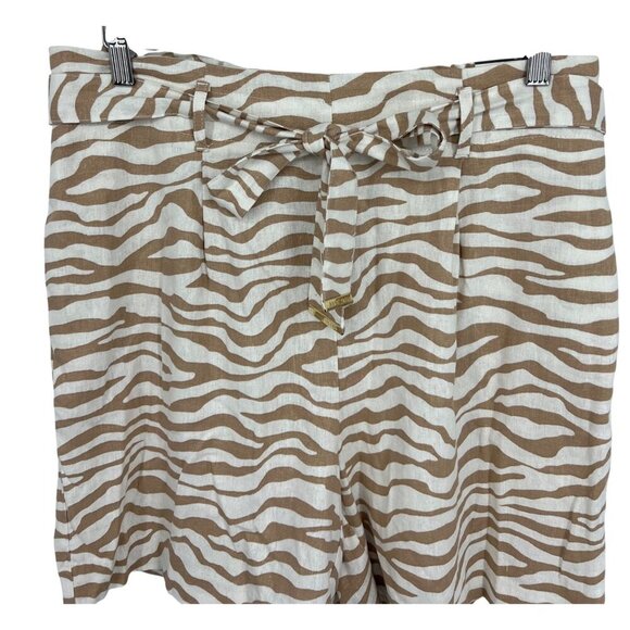 Anne Klein Womens Size Medium Linen Blend Zebra Print Shorts Belt Tan NWT New - Picture 2 of 11